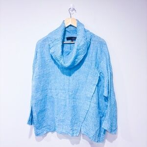 LIV BY HABITAT Blue linen tunic with cowl collar |‎ Relaxed coastal | Medium *